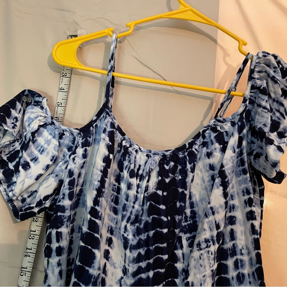 love, Fire Blue and White Off-Shoulder Blouse